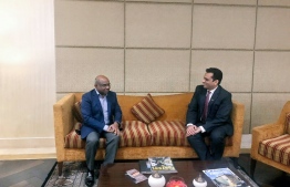 Foreign Minister Abdulla Shahid is received by Joint Secretary Amit Narang of the External Affairs Ministry. PHOTO/FOREIGN MINISTRY