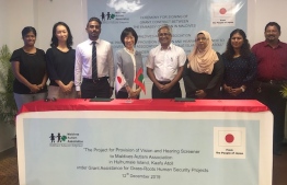The ceremony to sign the grant contract between the Japanese government and Maldives Autism Association for the provision of vision and hearing screener. PHOTO: EMBASSY OF JAPAN