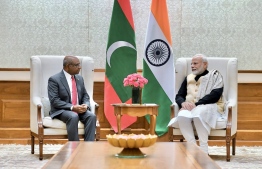 Minister of Foreign Affairs Abdulla Shahid paying a courtesy call on the Prime Minister of India Narendra Modi. PHOTO: FOREIGN MINISTRY