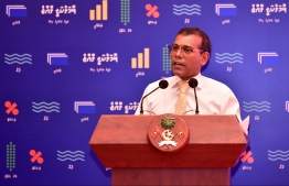 Parliament Speaker Mohamed Nasheed speaking at the counciller's conference " Viavathi. PHOTO: PRESIDENT'S OFFICE