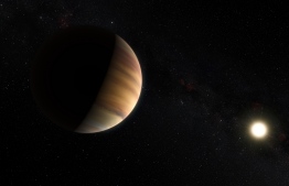 (FILES) This file photograph of an artist's view released by the European Southern Observatory on April 20, 2015, shows the hot Jupiter exoplanet 51 Pegasi b, sometimes referred to as Bellerophon, which orbits a star about 50 light-years from Earth in the northern constellation of Pegasus (The Winged Horse). - Is life possible beyond our solar system? The Cheops space telescope will take off from Kourou on December 17, 2019 for research to understand what exoplanets are made of. It is a step in the long quest for conditions of extraterrestrial life forms, but also of the origins of Earth. (Photo by NICK RISINGER and M. KORNMESSER / EUROPEAN SOUTHERN OBSERVATORY / AFP) / 