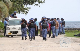 Police officer's during the Asseyri operation conducted to curb religious extremism in Madduvari, Raa Atoll. PHOTO: MADDUVARI ONLINE