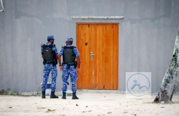 Police Officers conducting their operation in Madduvvari, Raa Atoll. PHOTO: MADDUVVARI ONLINE