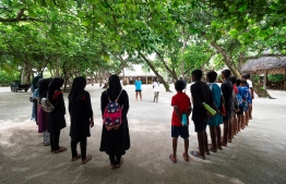 Rai speaking to local students from neighboring islands, during their visit to Soneva Fushi Resort for a surf lesson. PHOTO: JULIA NEESON