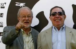 (FILES) In this file photo taken on October 09, 2007 US special effects supervisory Douglas Trumbull (L) and visual futurist designer Syd Mead of "Blade Runner: the final cut" pose at the Catalonian International film festival of Sitges, 09 October 2007. - Syd Mead, the visual artist behind "Blade Runner" credited with shaping the sci-fi landscape with his futuristic movie designs, has died in California aged 86. (Photo by Lluis GENE / AFP)