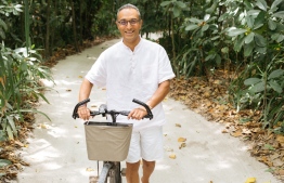Sonu takes his bicycle out for a spin through Soneva's lush green pathways, the main form of transport on the eco-conscious island. PHOTO: SONEVA