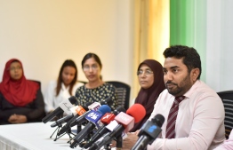 Ministry of Health Abdulla Ameen during a press conference to address the recent resurfacing of the highly infectious Measles disease. PHOTO: HUSSAIN WAHEED / MIHAARU