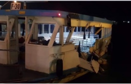 Damages sustained by the Maldives Airports Company Lrtd (MACL) ferry in the accident. PHOTO: FACEBOOK