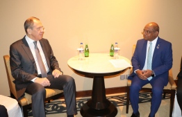 Foreign Minister Abdulla Shahid meets his Russian counterpart, Sergey Lavrov, on the sidelines of the Raisina Dialogue 2020. PHOTO/FOREIGN MINISTRY