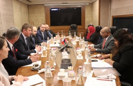 Foreign Minister Abdulla Shahid meets his Czech counterpart, Tomáš Petříček, on the sidelines of the Raisina Dialogue 2020. PHOTO/FOREIGN MINISTRY