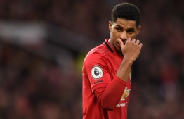 Manchester United's English striker Marcus Rashford reacts during the English Premier League football match between Manchester United and Norwich City at Old Trafford in Manchester, north west England, on January 11, 2020. PHOTO: OLI SCARFF / AFP