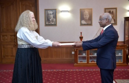 The new Ambassador-Designate of Norway Trine Joranli Eskedal presenting her Letter of Credence to President Ibrahim Mohamed Solih. PHOTO: PRESIDENT'S OFFICE
