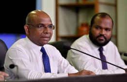 Minister of Foreign Affairs Abdulla Shahid, alongside Minister of Tourism Ali Waheed. PHOTO: NISHAN ALI / MIHAARU