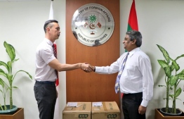 Japan donated over 9,000 surgical masks to the Maldivian government on Sunday to help control the spread of novel coronavirus. PHOTO: FOREIGN MINISTRY