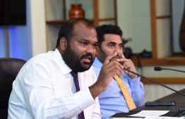 Minister of Tourism Ali Waheed speaking at the joint press conference regarding novel coronavirus. PHOTO: PRESIDENT'S OFFICE