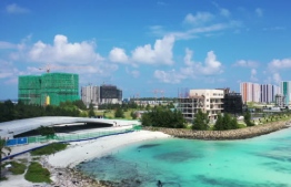 Construction of the connective bridges between Phase One and Phase Two of reclaimed suburb Hulhumale'. HDC states that bridge construction will conclude in April by the latest. PHOTO: MIHAARU FILES