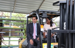 High Commissioner of India to Maldives Sunjay Sundhir with Male' City Mayor Shifa Mohamed at the ceremony to hand over vehicles for development projects to Male' City Council. PHOTO: FOREIGN MINISTRY