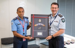 Australian Federal Police's Commissioner Reece P Kershaw and Commissioner of Police Mohamed Hameed. PHOTO: MALDIVES POLICE SERVICE