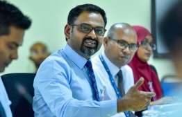 MACL's lawyer Mazlaan speaks at the parliamentary Public Accounts Committee meeting on February 17, 2020, regarding MACL's controversial seaplane terminal deal with TMA. PHOTO: AHMED AUZAM / MIHAARU