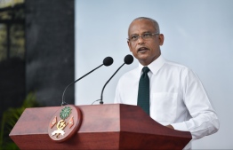 President Ibrahim Mohamed Solih while launching the Male' City Streetscaping Project. PHOTO: NISHAN ALI / MIHAARU