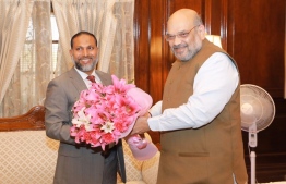 Minister of Home Affairs Abdulla Imran (L) and Indian Minister of Home Affairs Amit Khan. PHOTO: MINISTRY OF HOME AFFAIRS