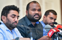 Minister of Tourism Ali Waheed speaking at a press conference over the COVID-19 outbreak. PHOTO: AHMED AWSHAN ILYAS / MIHAARU