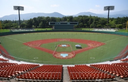 (FILES) This file photo taken on August 3, 2019 shows Fukushima Azuma baseball stadium, a baseball and softball venue for the Tokyo 2020 Olympic Games, during a media tour in Fukushima. - Nine years after the 2011 tsunami and nuclear disaster, Japan's government is hoping for a "Recovery Olympics" that will showcase reconstruction in some of country's hardest-hit regions. (Photo by CHARLY TRIBALLEAU / AFP) / 