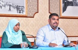 President Office's Communications Undersecretary Mabrouq Abdul Azeez speaking at a press conference held on Monday. PHOTO: AHMED AWSHAN ILYAS