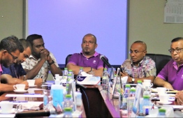 Elections Commission members at the press conference held on Thursday. PHOTO: EC