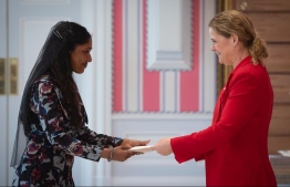 High Commissioner of Maldives to Canada Thilmeeza Hussain and Governor General of Canada, Julie Payette. PHOTO: MALDIVES' PERMANENT MISSION TO THE UN