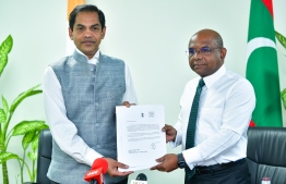 Minister of Foreign Affairs Abdulla Shahid and High Commissioner of India to Maldives Sunjay Sudhir. PHOTO: MINISTRY OF FOREIGN AFFAIRS
