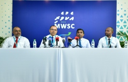 Male' Water Sewerage Company (MWSC) during the press conference held Sunday. PHOTO: AHMED AWSHAN ILYAS / MIHAARU