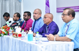 A press conference held by the Elections Commission. PHOTO: AHMED AWSHAN ILYAS/MIHAARU