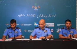 The Maldives Police Service held press conference. PHOTO: MALDIVES POLICE SERVICE
