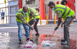 A collaborative effort led by Male' City Mayor Shifa Mohamed, utilizing personnel from Housing Ministry, MNDF and the Council, to clean and disinfect the streets of Male'. The event took place prior to the first incidence of a person within the city's own community confirming positive for COVID-19. PHOTO: AHMED AWSHAN ILYAS / MIHAARU