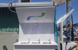 In an effort to prevent the spread of COVID-19 virus, Maldives Water and Sewerage Company (MWSC) installs handwashing stations in three areas across the capital, Malé. PHOTO: MIHAARU