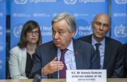 (FILES) In this file photo taken on February 24, 2020 UN Secretary-General Antonio Guterres speaks during an update on the situation regarding the COVID-19 in the SHOC room (Strategic health operations centre) at the World Health Organization (WHO) headquarters in Geneva. - Millions of people could die from the new coronavirus, particularly in poor countries, if it is allowed to spread unchecked, UN Secretary-General Antonio Guterres warned March 19, 2020, appealing for a coordinated global response to the pandemic. PHOTO: SALVATORE DI NOLFI / POOL / AFP