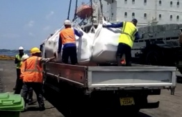 Essential goods from India being brought to Maldives.-- Photo: Mihaaru