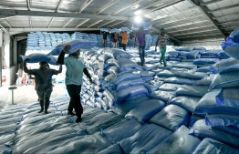 (FILE) An STO warehouse with imported sugar on March 29, 2020: 520 tonnes of sugar will be imported to Maldives within 90 days -- Photo: Nishan Ali /Mihaaru