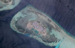 A satellite image of the Dhaandhoo, Gaafu Alif Atoll. PHOTO: GOOGLE MAPS