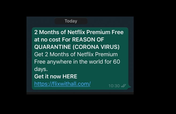 ނެޓްފްލިކްސް ޕްރިމިއަމް ހިލޭ ކަމަށް ބުނާ ފޭކް މެސެޖެއް
