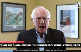 In this video still image from the Bernie Sanders Presidential Campaign, Sanders announces the suspension of his presidential campaign on April 8, 2020, from Burlington, Vermont. (Photo by - / Bernie Sanders Presidential Campaign / AFP) / 