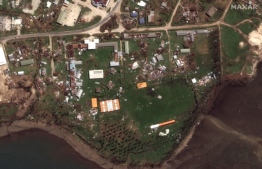 This handout satellite image released by Maxar Technologies on April 10, 2020 shows the lycee luganville school of Vanuatu after the category 5 cyclone Harold that recently struck the island nation.
On April 10, 2020, the tiny Pacific island country of Vanuatu was rocked by Cyclone Harold, the second category-5 storm to hit the nation in five years.
Satellite image ©2020 Maxar Technologies / AFP