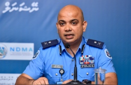 Head of Central Policing Command Ismail Naveen speaking at Wednesday's press briefing. PHOTO: MIHAARU