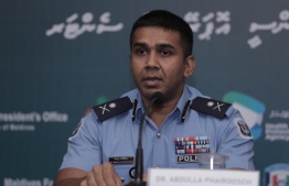 Assistant Commissioner of Police, Abdulla Fairoosh, speaking at the National Emergency Operations Center (NEOC) press conference held online on Saturday, April 20, 2020. PHOTO: MIHAARU
