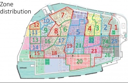 A map of Malé City showing the distribution of the city into 26 zones. PHOTO: POLICE MEDIA