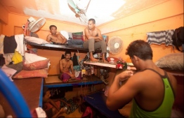 Majority of migrant workers in Malé live in unhygienic and cramped conditions. It is the norm for 50 or more workers to sleep in 8 hours shifts in 20 x 10 ft spaces. PHOTO: TRANSPARENCY MALDIVES