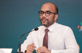 Minister of Finance Ibrahim Ameer speaking at a press conference. The minister revealed that the government would extend the Income Support Allowance until the end of 2020. PHOTO: PRESIDENT'S OFFICE
