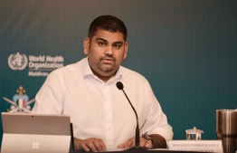 Communications Undersecretary at the President's Office Mabrouq Abdul Azeez speaks at the NEOC press conference on the COVID-19 pandemic on April 25, 2020. PHOTO/NEOC