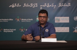 CEO and Managing Director of Maldives Ports Limited (MPL) Shahid Ali speaking at the press conference held by National Emergency Operations Centre (NEOC). PHOTO: NEOC